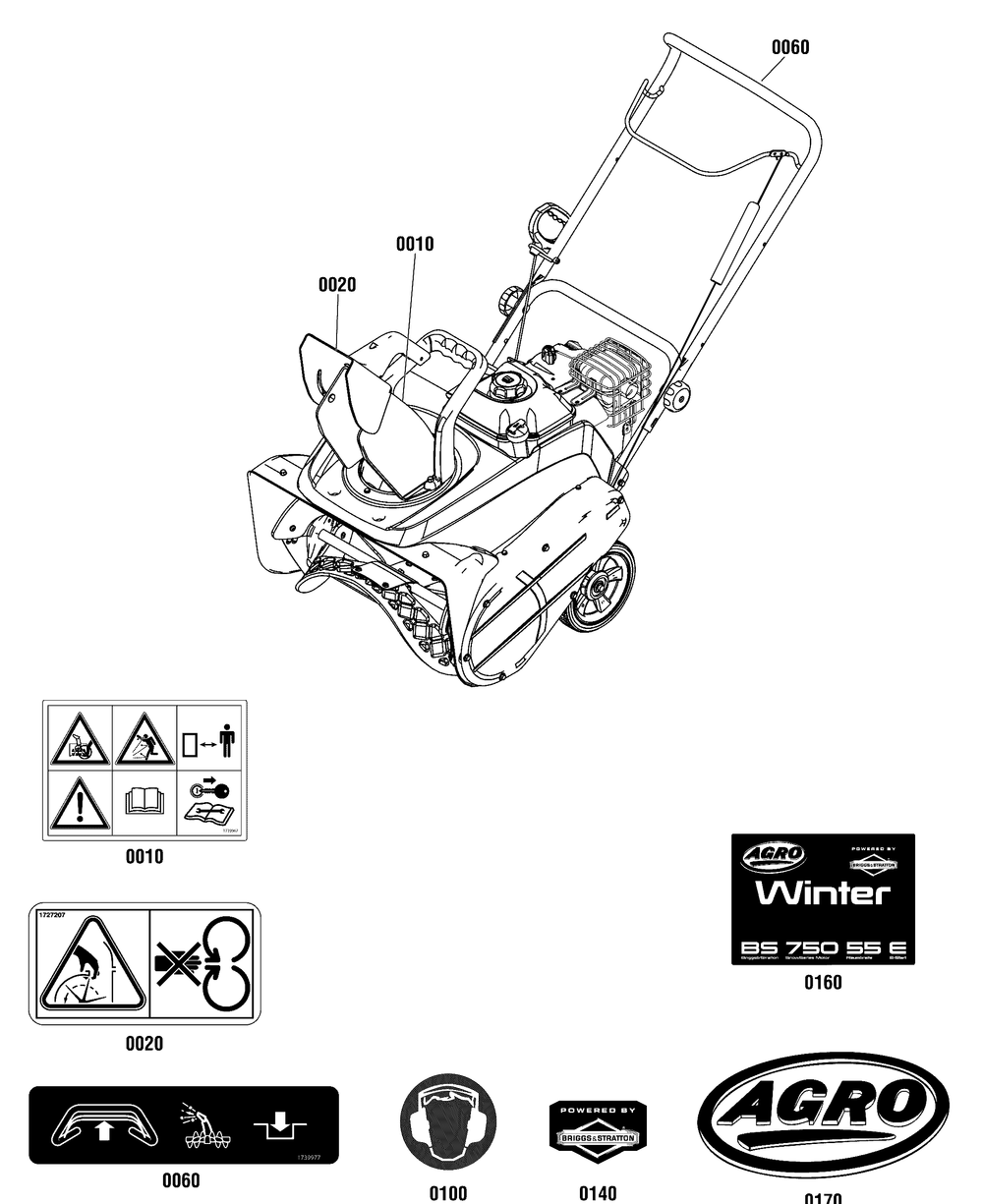 Decals Group Diagram and Parts List for 1696428-00 2013 Briggs and Stratton Snow Blower